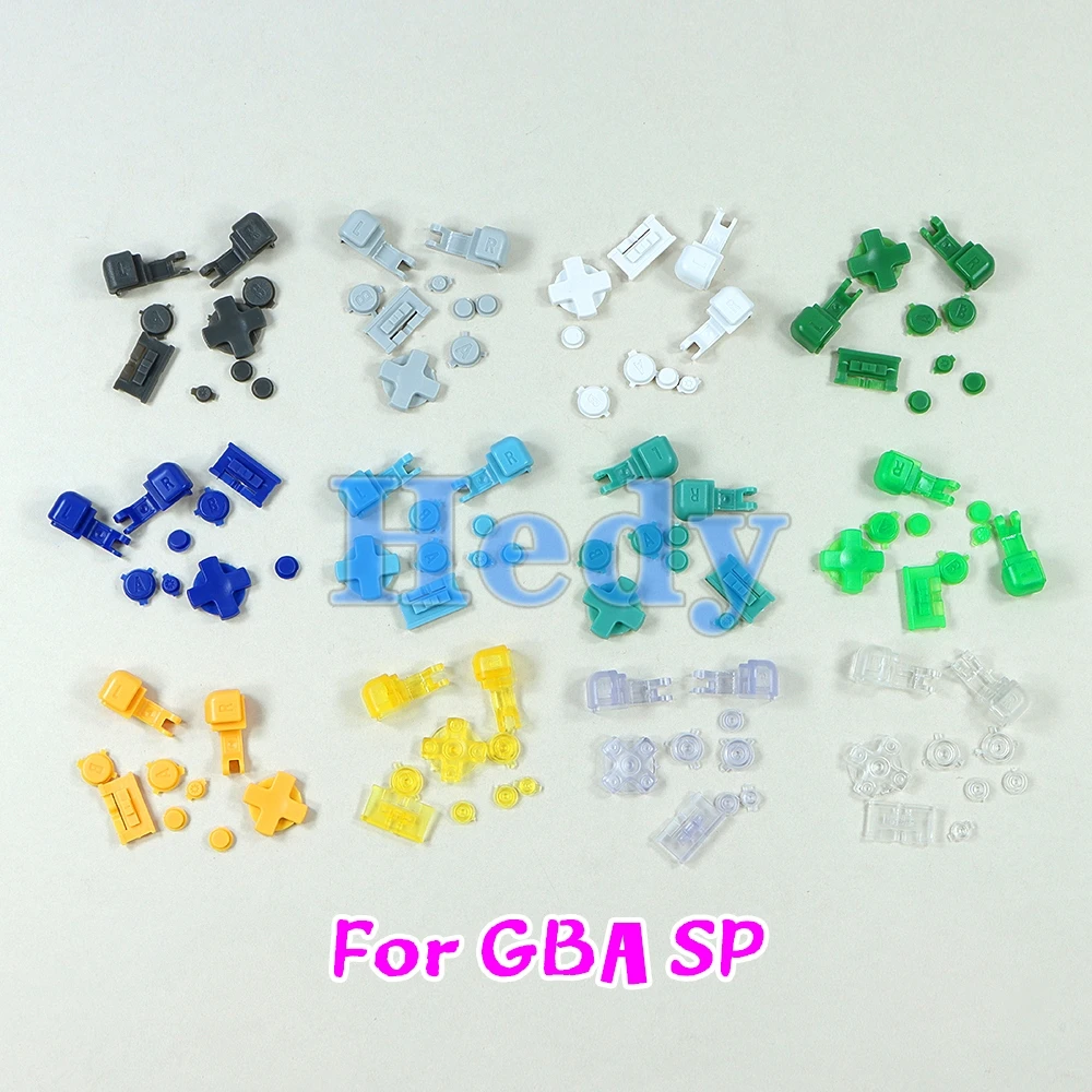 Juego de 50 teclas de botón de repuesto para GameBoy Advance SP GBA SP, juego completo de botones R L A B d-pad, color sólido, translúcido y transparente
