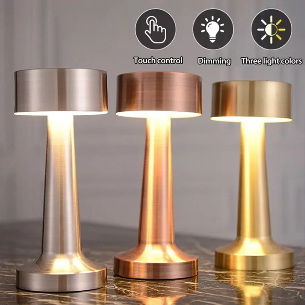 

Romantic Metal Touch Table Lamp Rechargeable USB LED Night Light for Bedside Cafe Bar & Home Decor Lighting