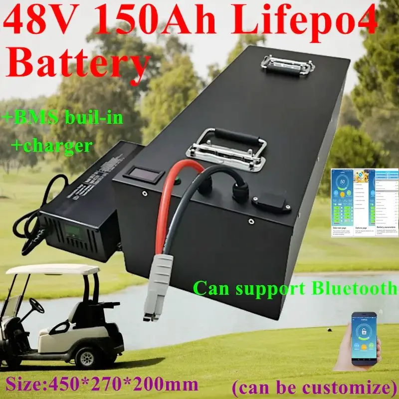 

48V 150AH Lifepo4 Battery with Bluetooth BMS for 4800W Scooter Bike Golf Cart Solar Energy System with Charger Included