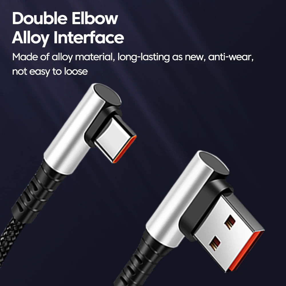 90 Degree 6A USB C Fast Charge Short Cable 25CM 50CM Handbag Pocket Spare Emergency Charge Line Ready