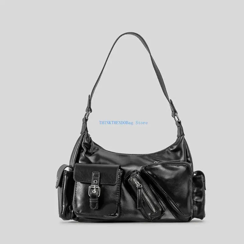 

63HC Trendy Women's Shoulder Bag Soft PU Leather Armpit Bag for Various Occasion