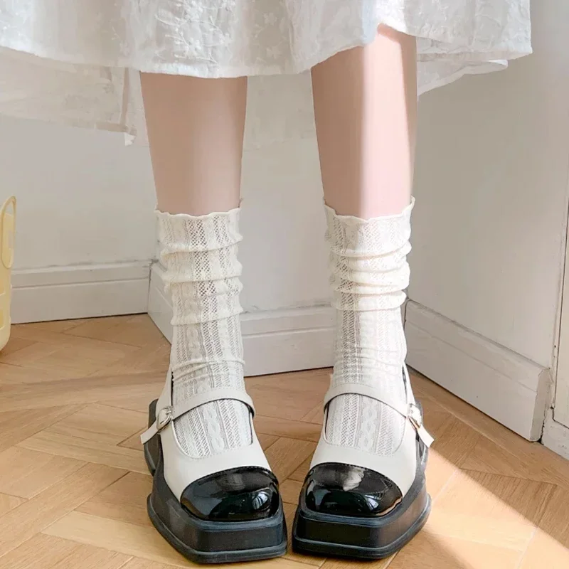 日本のかわいい女の子キュートソックス春夏メッシュ中空アウト女性ソックスソリッドカラー女性原宿レトロヴィンテージロングソックス