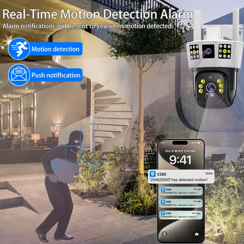 Solar IP Camera Outdoor 12MP HD AI Face Recognition 8000mAh Battery IP66 Waterproof CCTV V380 PRO