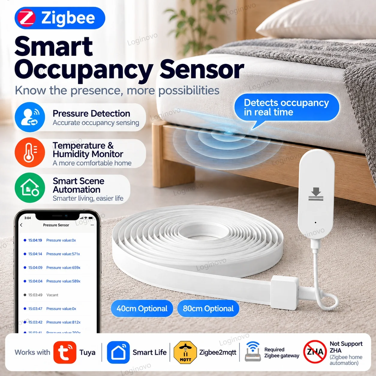 TUYA Zigbee-Drucksensor, Anwesenheitserkennung, Schwerkraftsensor, batteriebetrieben, Smart Life, Hausautomation für Stühle und Fußmatten.