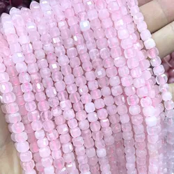 5-6MM Natural Faceted Stone Square Rose Pink Quartz Loose Spacer Beads For Jewelry Making DIY Bracelet Necklace Accessories