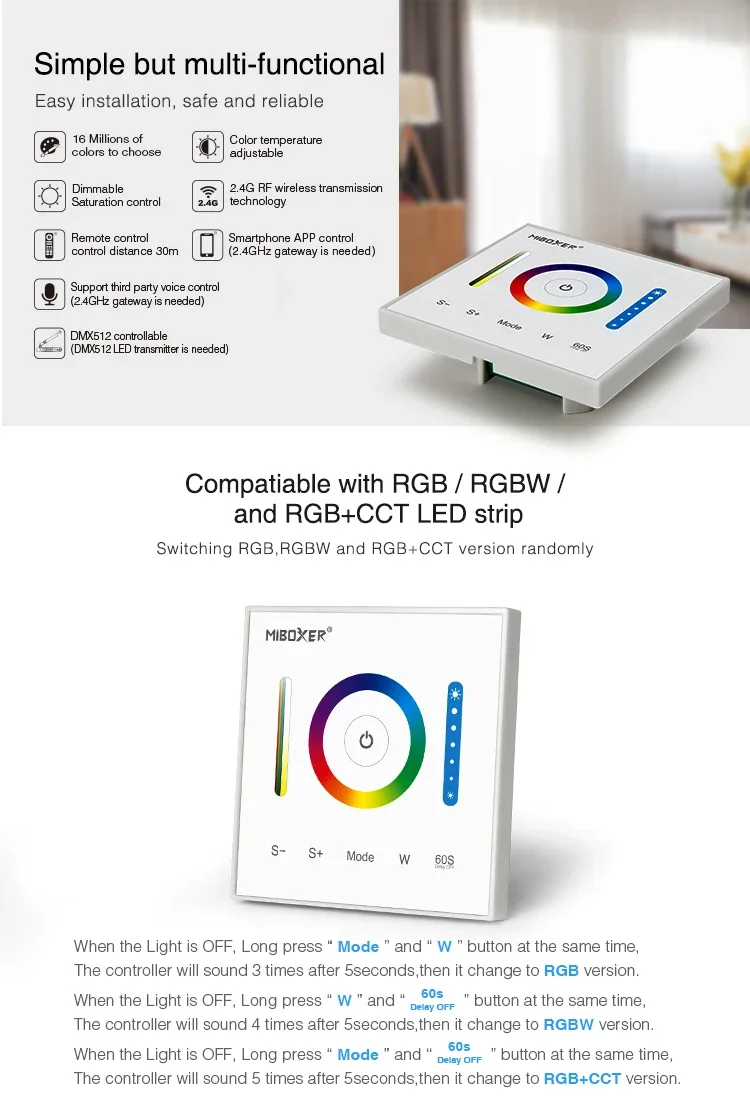 Imagem -03 - Controlador Inteligente Milight-miboxer Voz Wi-fi para Cor Única Cct Rgb Rgbw sem Fio Wl5 Wl-box1 t1 t2 t3 t4 p1 p2 p3 rf 2.4g 5em 1