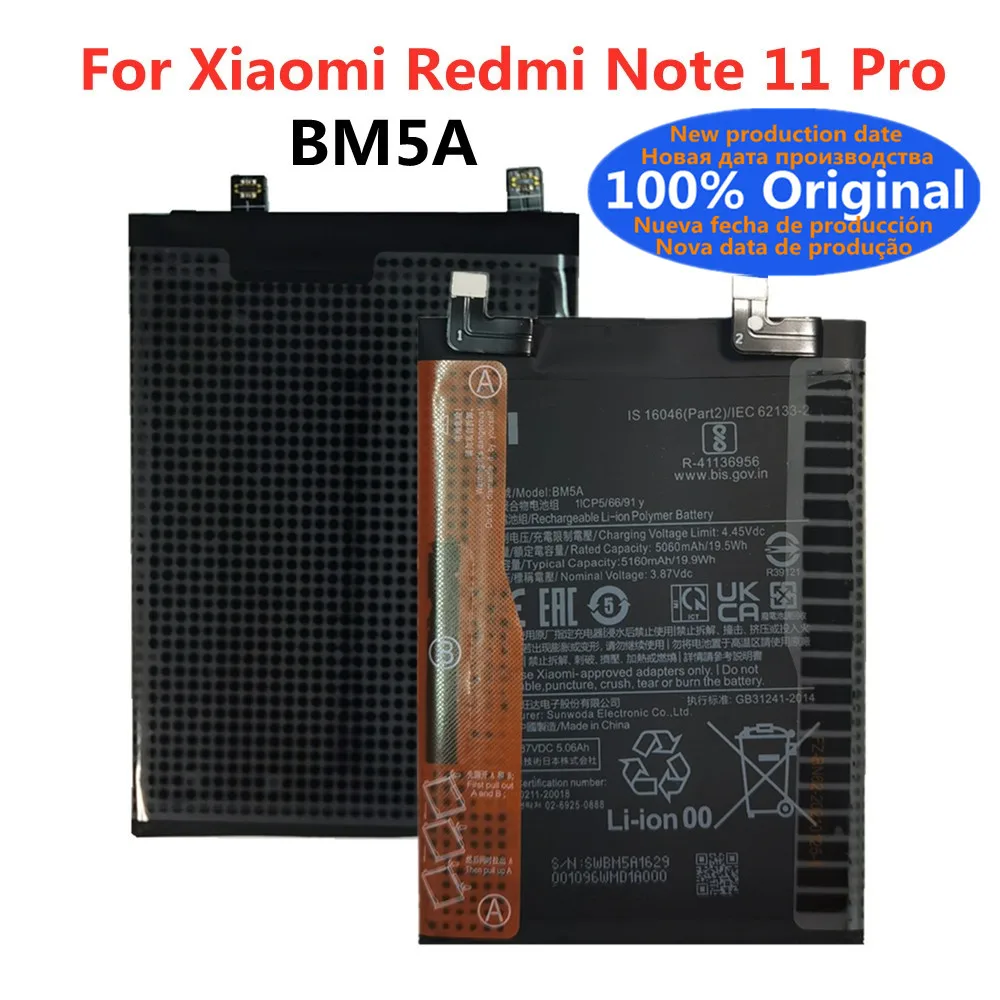 

5160mAh 100% Original Hongmi Battery BM5A For Mi Xiaomi MIUI Redmi Note 11 Pro 11pro Mobile Phone Battery Bateria Fast Shipping