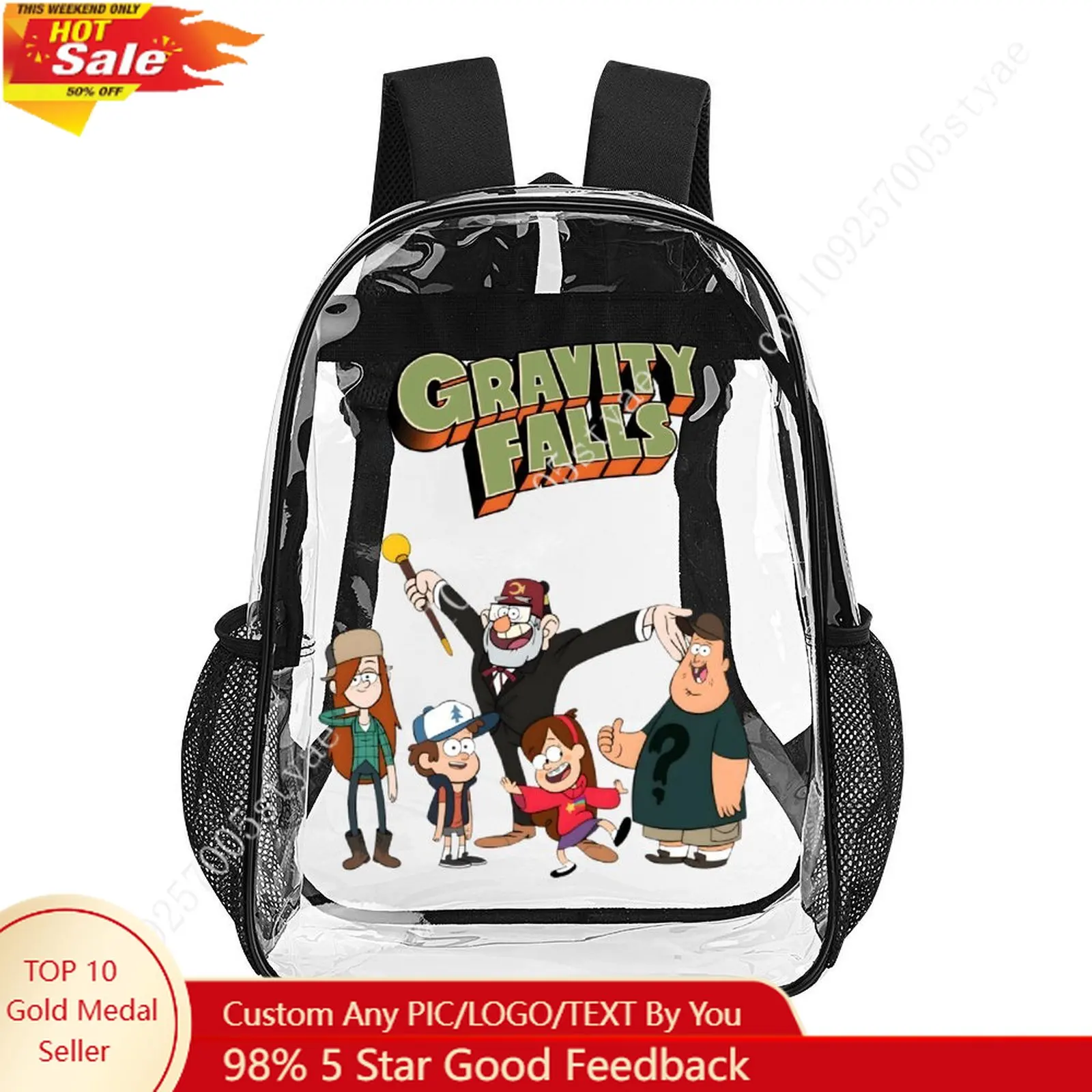 

Gravity Falls Transparent Backpack Disney Cartoon Decorative Bag Design Photo Logo Text Customized Party Holiday Gift Cosplay