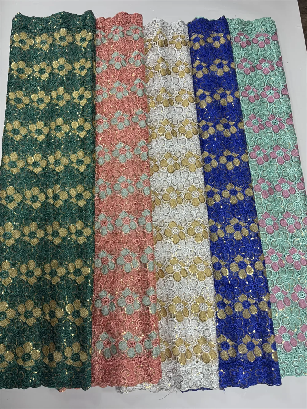 アフリカコードレース生地オレンジレースギピュール生地高品質レース 2025 女性のためのドレスブルー 5 ヤード