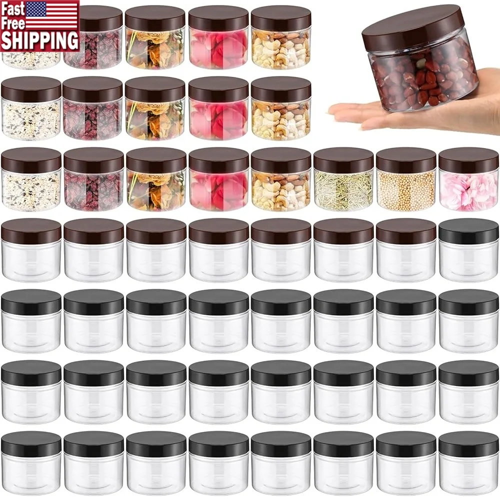 

50 Pcs Clear Plastic Jars Containers Wide Mouth Food Storage Kitchen Dry Food Butter Honey Cream Moisture Proof Reusable