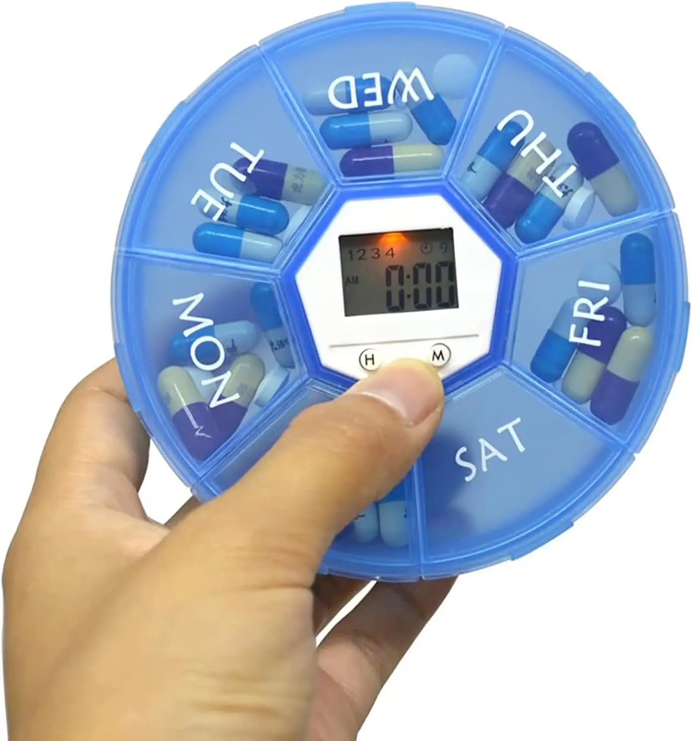 ポータブルインテリジェント薬箱,大容量,LEDデジタルディスプレイ,7日間のタブレットストレージ