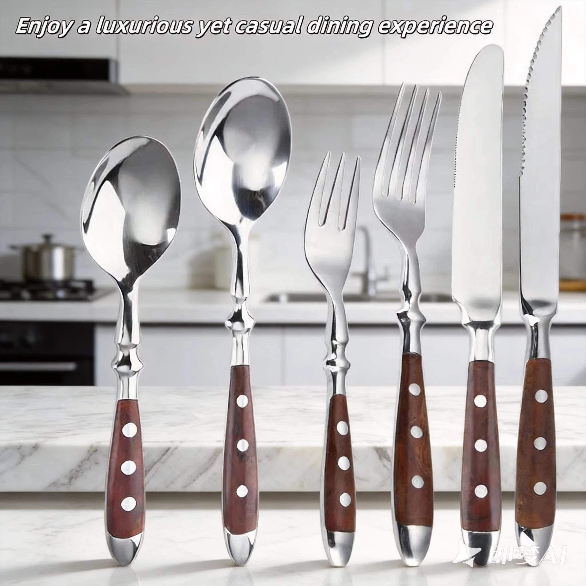 6piece Stainless Steel Handle Kitchen Knife Set Suitable For Home Kitchen And Dining Room Including Steak Knife Forks And Spoons
