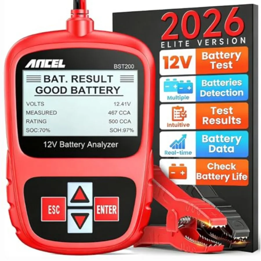 

BST200 Car Battery Tester 12V Battery Load Tester 100-1100 CCA Automotive Digital Analyzer Tool with Upgraded Reinforced Clamps