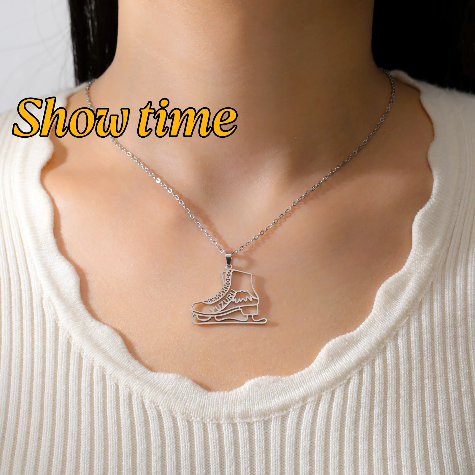 Amaxer Personalized Name Ice Skate Charm Figure Skating Pendant Necklace for Women Men Stainless Steel Christmas Jewelry Gifts