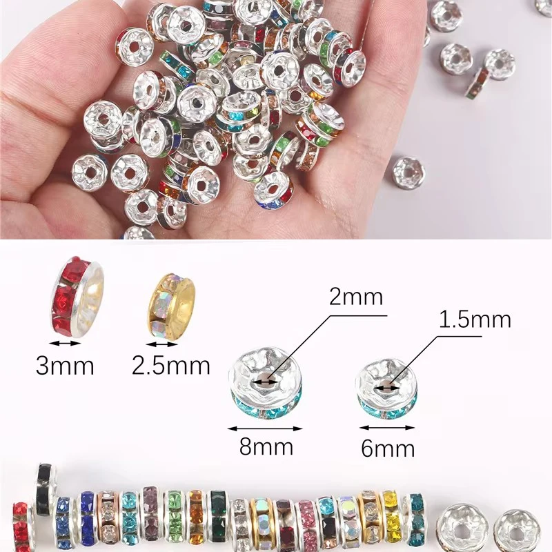 100pcs Crystal Rondelle Spacer Beads Bulk Loose 6mm 8 mm Rhinestone Beads for Diy Necklace Bracelet Jewelry Making Accessories