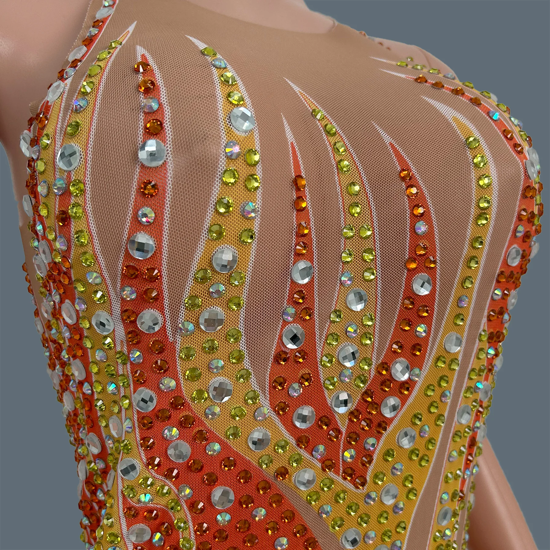 الراقية حجر الراين طباعة ثوب بودي كون ليلة حفلة المرحلة سحب الملكة أداء ارتداء القطب الرقص أكمام بذلة Jinhuowang #5