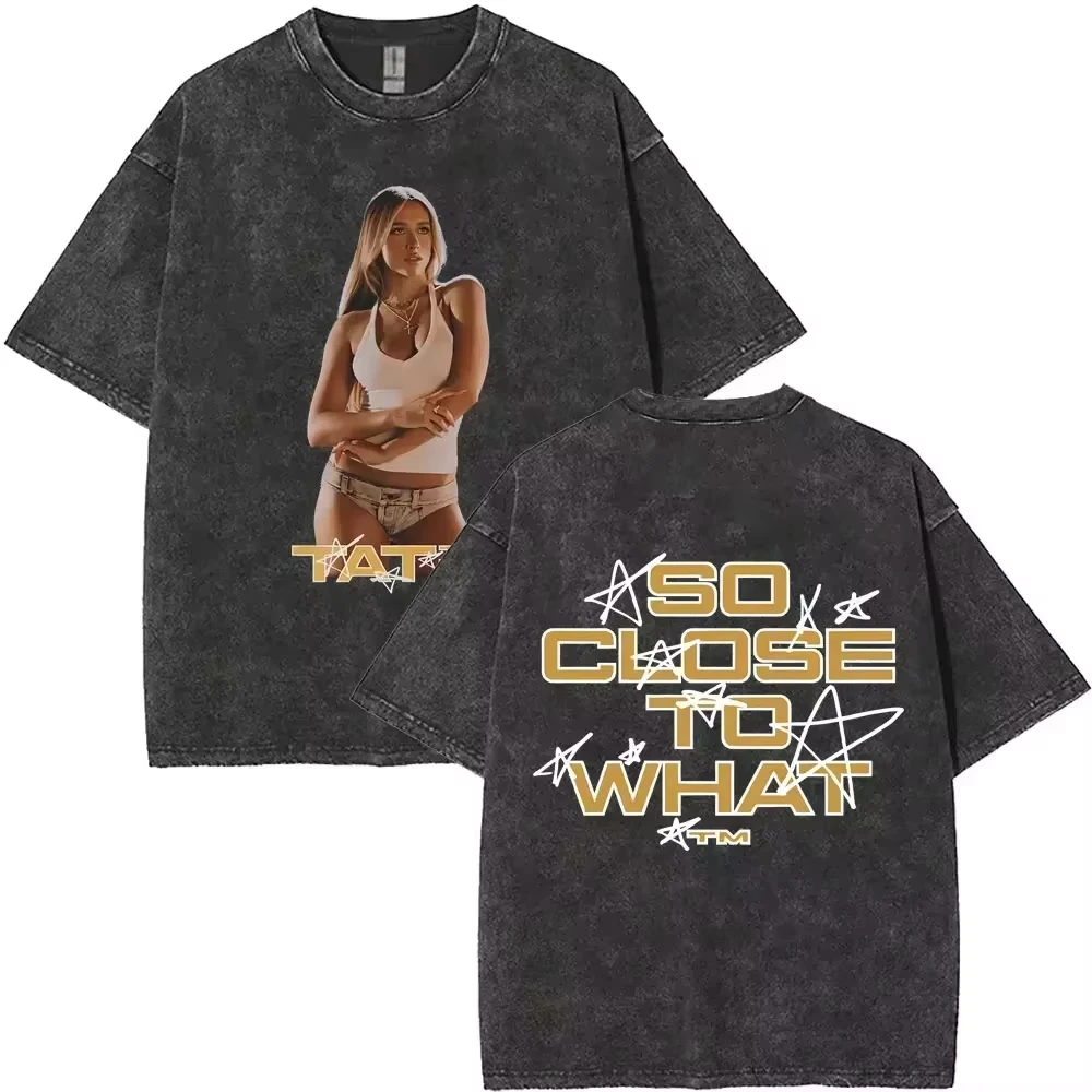 

Футболка унисекс с винтажным эффектом Tate McRae So Close To What I Think You Know What This Is, коллекция Miss Possessive 2025 Tour