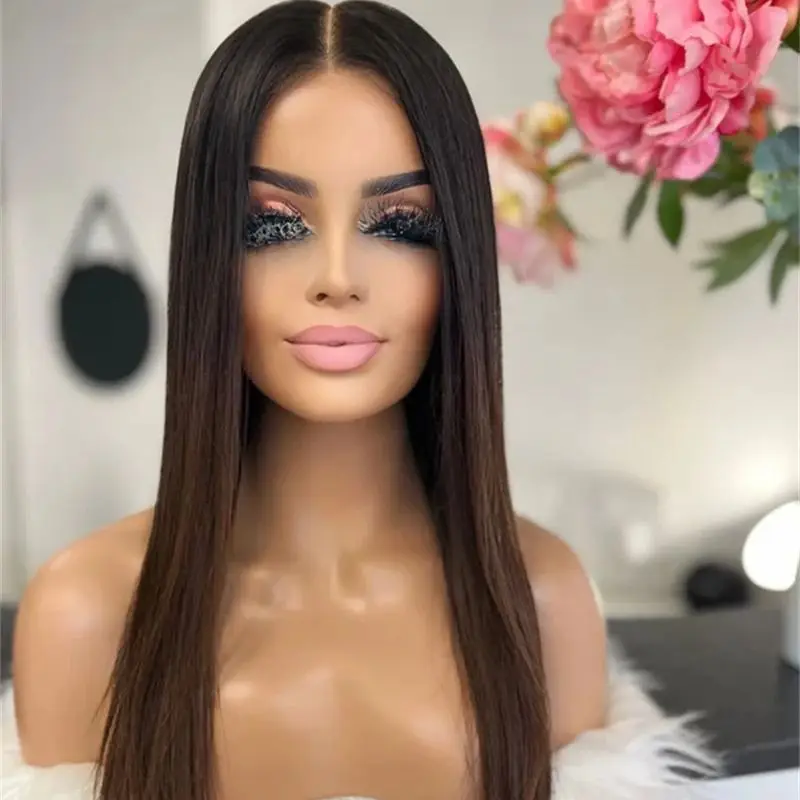 

Мягкий прямой парик омбре темно-коричневого цвета с мелированием, синтетический термостойкий парик с кружевной передней частью, без клея, с предварительно прорезанной линией роста волос, для вечеринок