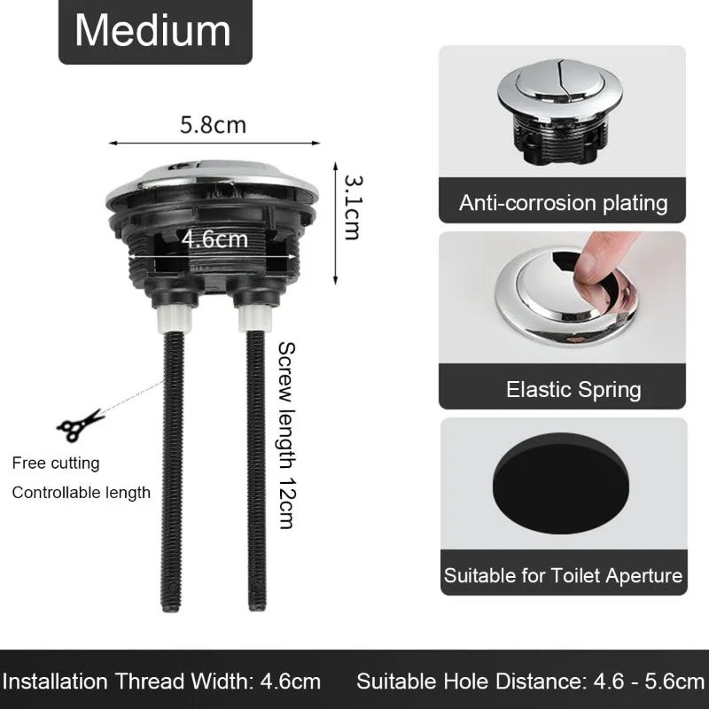 

5Pcs Round Dual Push Toilet Buttons 38/48/58mm Universal Flush Valve Replacement Repair Parts for Household Bathroom Closestool