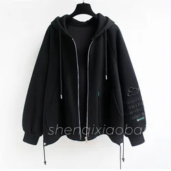 Plus Velvet Padded Sweater Hooded Coat 2026 Female Joker Winter New Mickey Heavy Lndustries Embroidered Letters Zipper Coat Tide