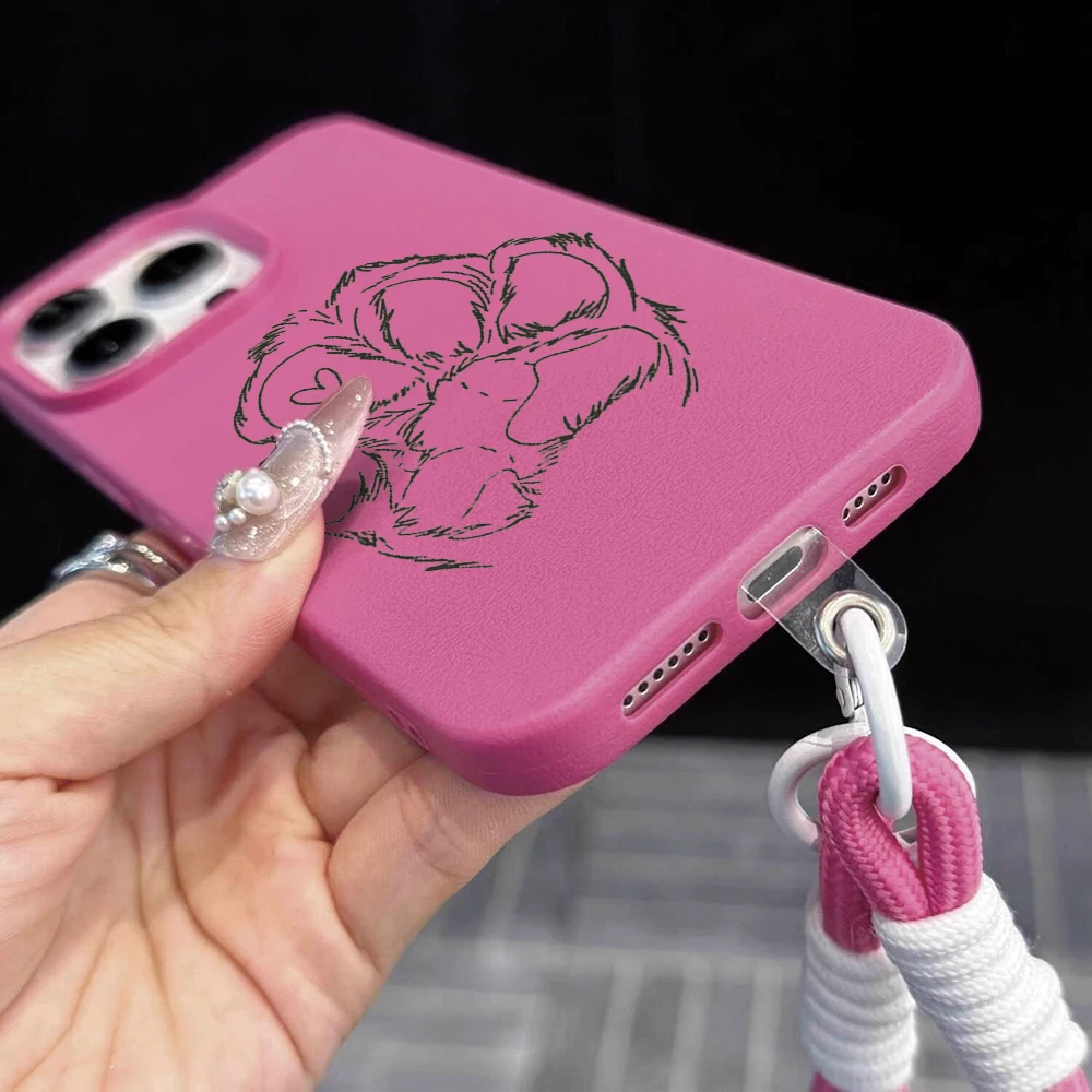 Amiable Dog Paw Beans INS Handgelenk-Schlaufenhülle für iPhone 13 11 12 Pro Max Hüllen iPhone 15 17 14 16 Plus XR mit Lanyard Fundas – Detail 2