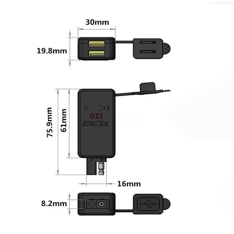 A73T SAE to USB Adapter with Voltmeter Motorcycle Quick Disconnect Plug with Waterproof Dual USB Charger for Smart Phone