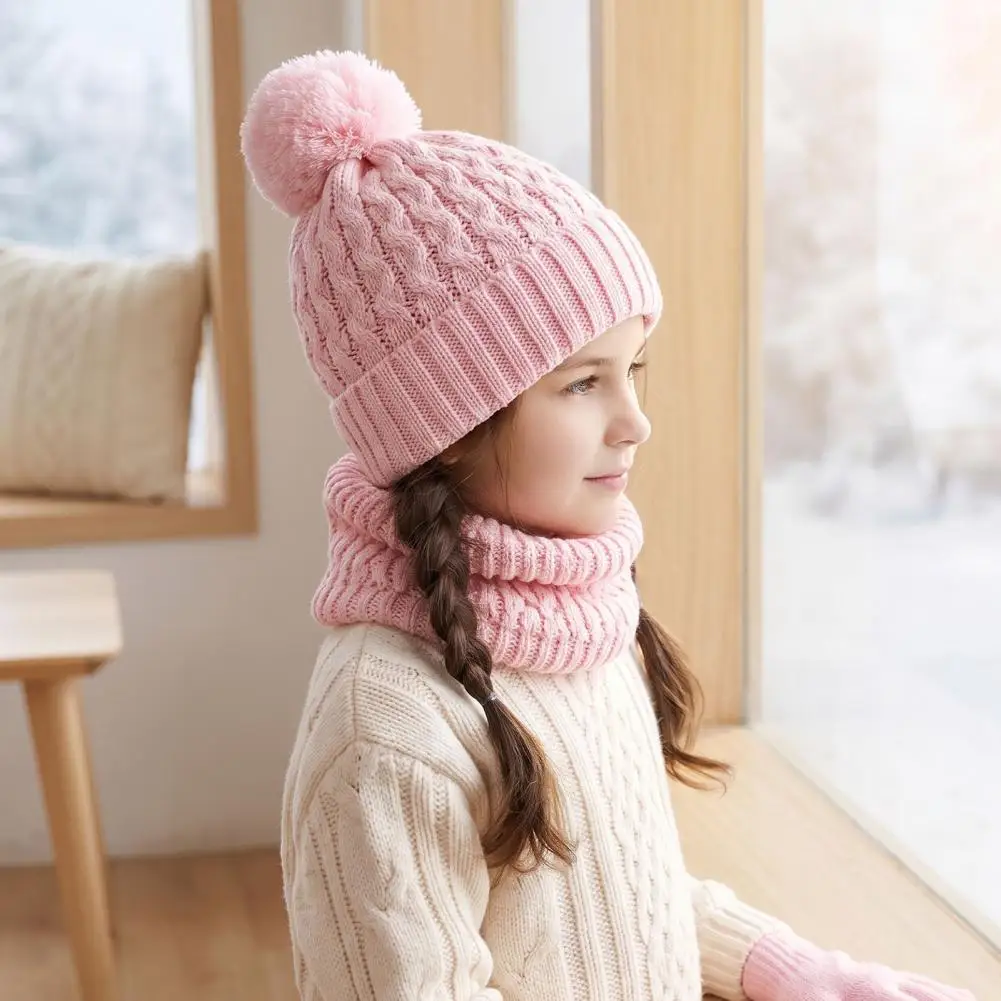 Kids Thermal Knit Beanies Neck Warmer Mittens Kids Winter Hat Scarf Gloves Set Fleece Lined Beanies Neck for Boys for Kids