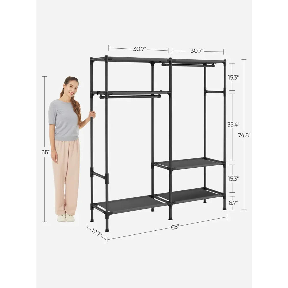 

Вешалка для одежды 74.8 H, портативный гардеробный шкаф с перекладинами и полками, общая нагрузка 242 фунта, простая сборка, F