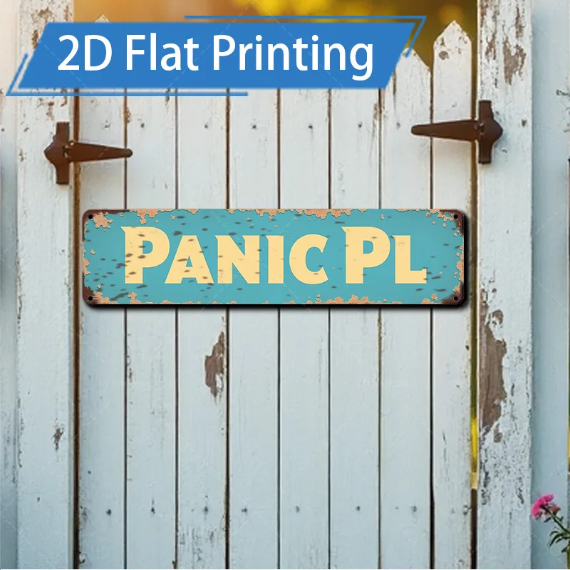 [2D FLAT] 1pc Metal Sign, 4×16inch Rustic Panic Pl Street Sign Metal Wall Art Decor