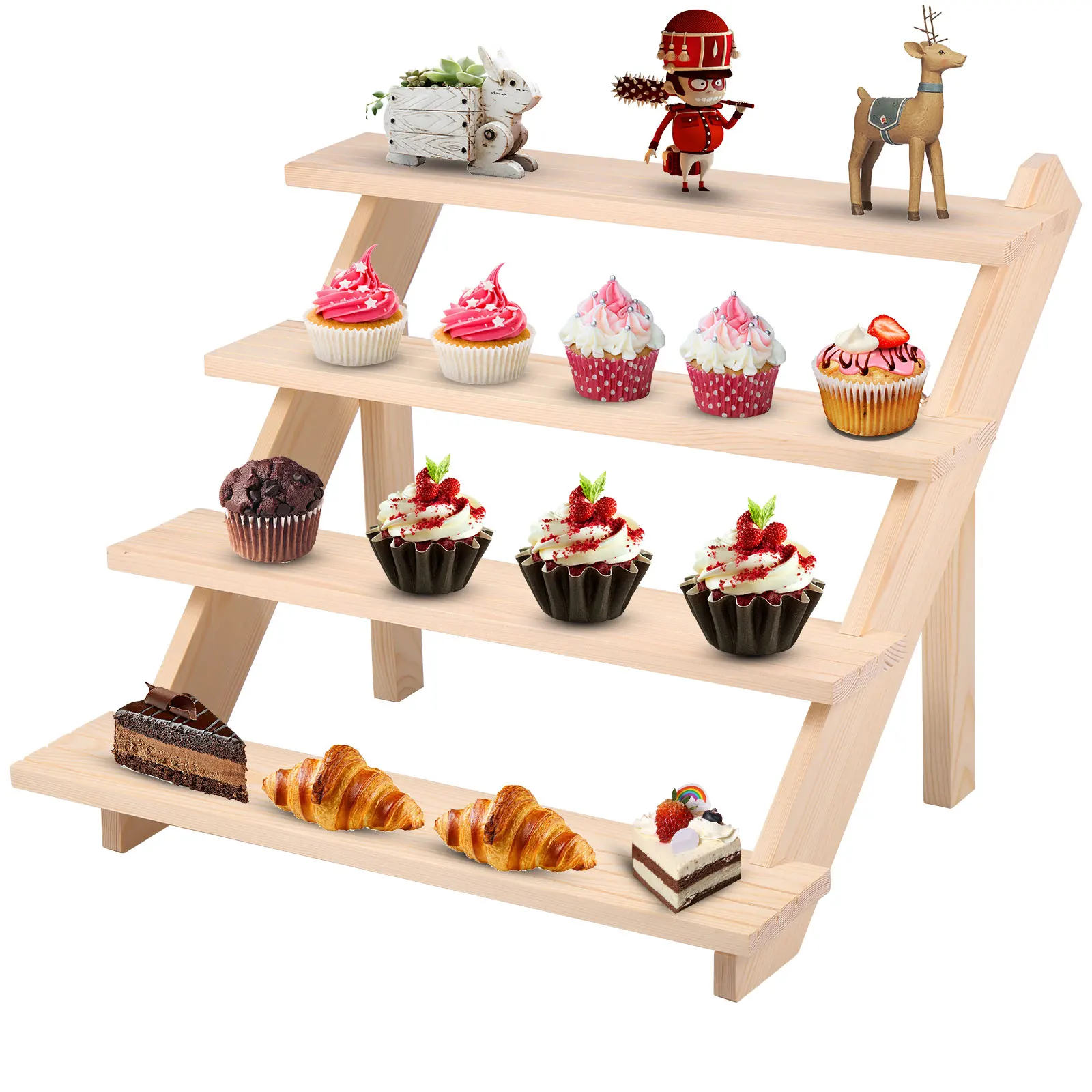 Wooden Display Stand Organizer Wood Riser Display Shelf for Wedding Party Dessert Cupcake Jewelry Collectibles Display Riser