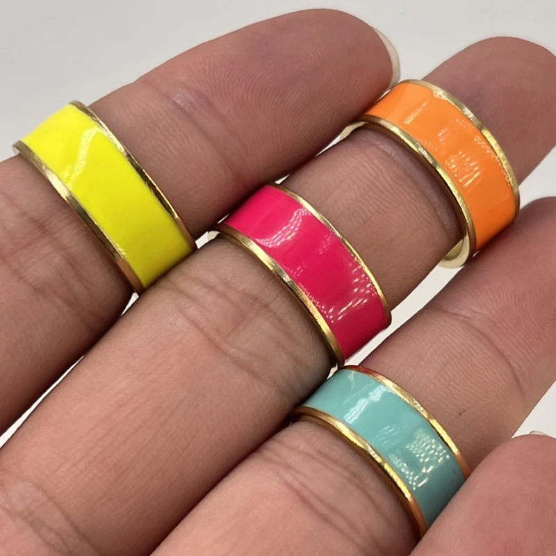 Boho Colorful Enamel Rings for Women Stainless Steel Ring Wide Adjustable Open Rings Aesthetic Women Jewelry Gifts anillos mujer