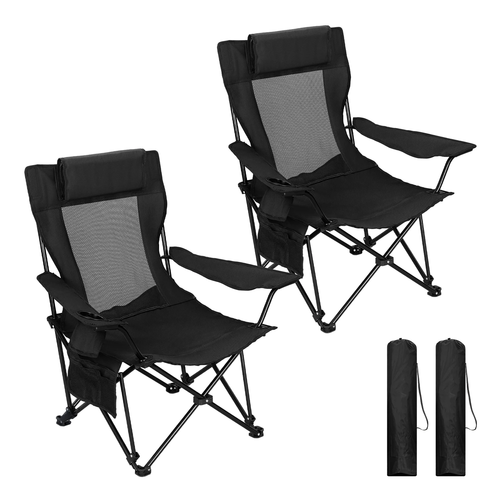 WOLTU 1 Stück/2 Stück klappbarer Campingstuhl mit verstellbarer Rückenlehne, Strandstuhl mit Seitentaschen und Getränkehalter, umwandelbare Kopfstütze, tragbarer Klappstuhl, geeignet zum Angeln und