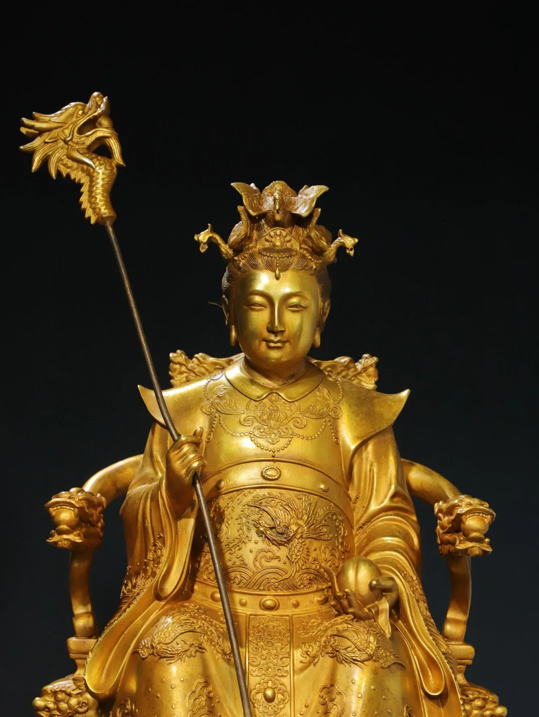 Tibetan brass, gilt bronze, Buddha, Queen Mother, Guanyin Niang, Bodhisattva sitting statue ornament, home hall supplies, Chines