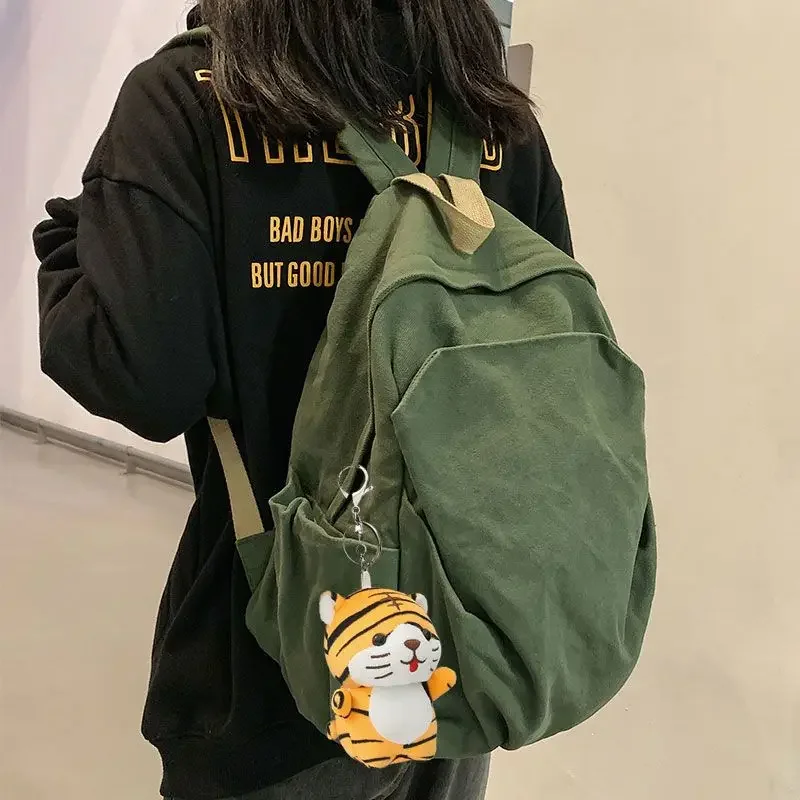 

Korean Harajuku Simple Large Capacity All-match Canvas Backpack Women Solid Color Vintage All Match Preppy Student School Bag