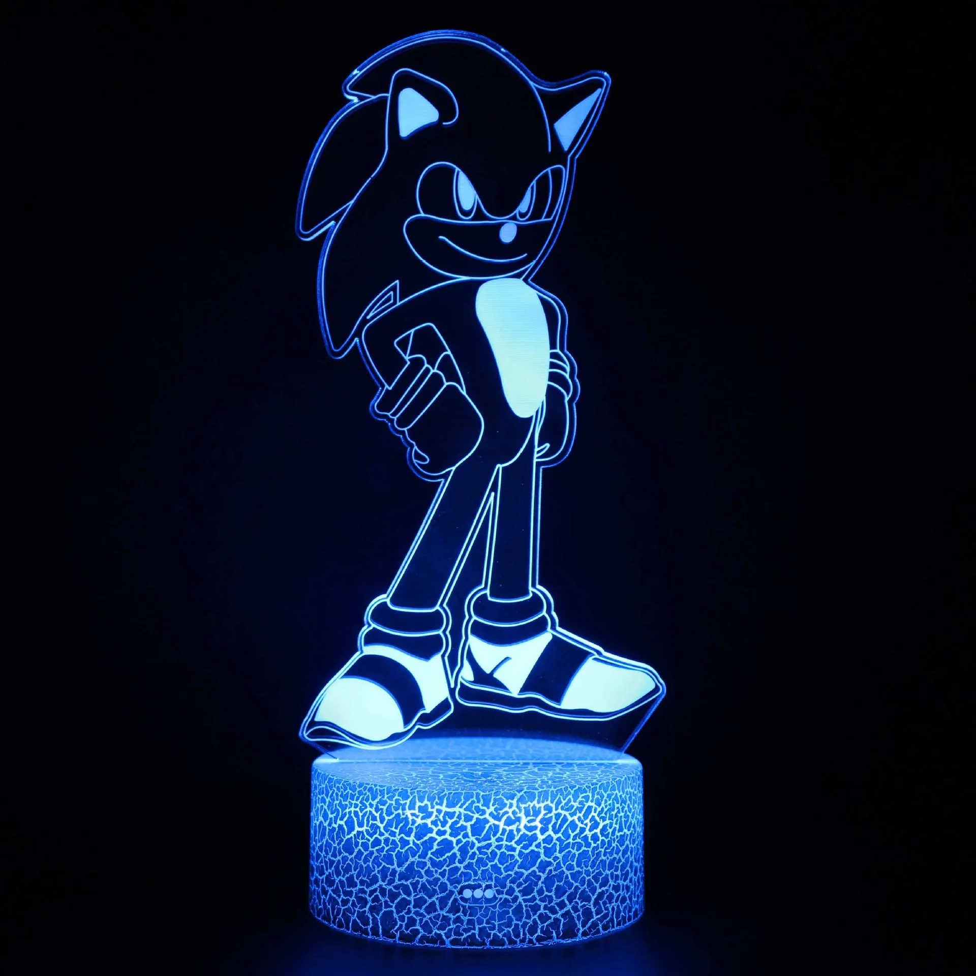 Sonic The Hedgehog 3D Night Light  Anime Figures Acrylic Crack Base Night Light Home Bedroom Decoration Table Lamps Kids Toys