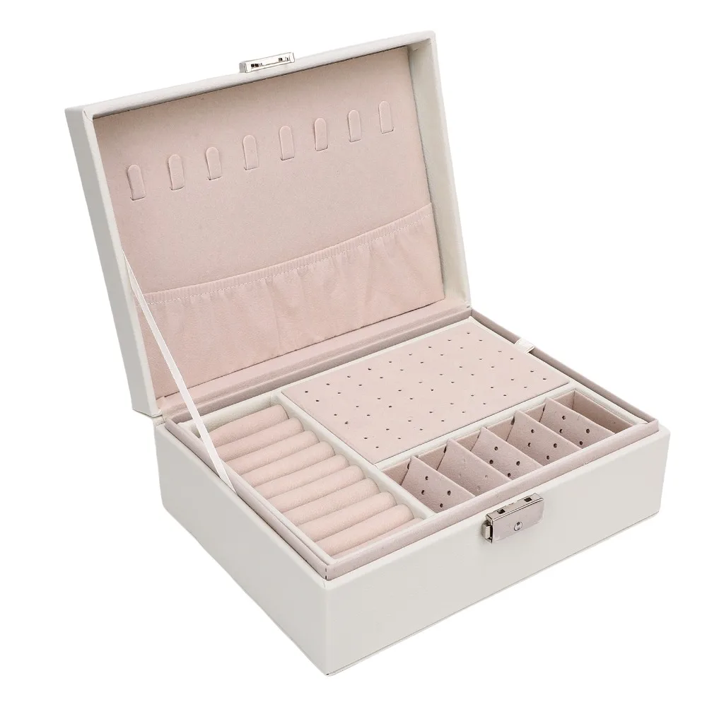1pcs Elegant 2 Layer Jewelry Storage Box PU Leather Lockable Jewelry Organizer Box Jewelry Display Case For Women