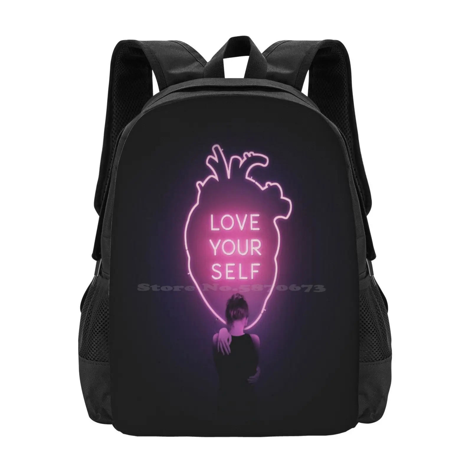 Love Yourself Hot Sale Schoolbag Backpack Fashion Bags Girl Heart Neon Love Typography