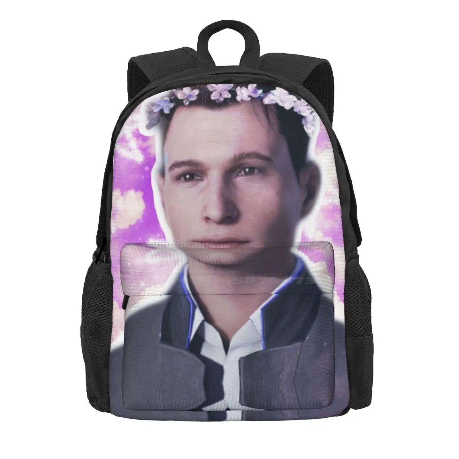 Flowerboy Connor Dbh Videogame Hot Sale Schoolbag Backpack Fashion Bags Dbh Detroit Become Human Pastel Aesthetic Cute Trendy