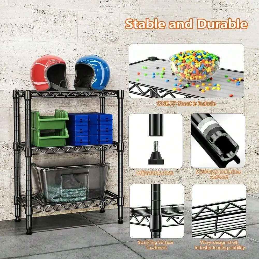 

3 Tier Shelf Wire Racks For Storage Metal Shelving Stainless Steel Shelves Black
