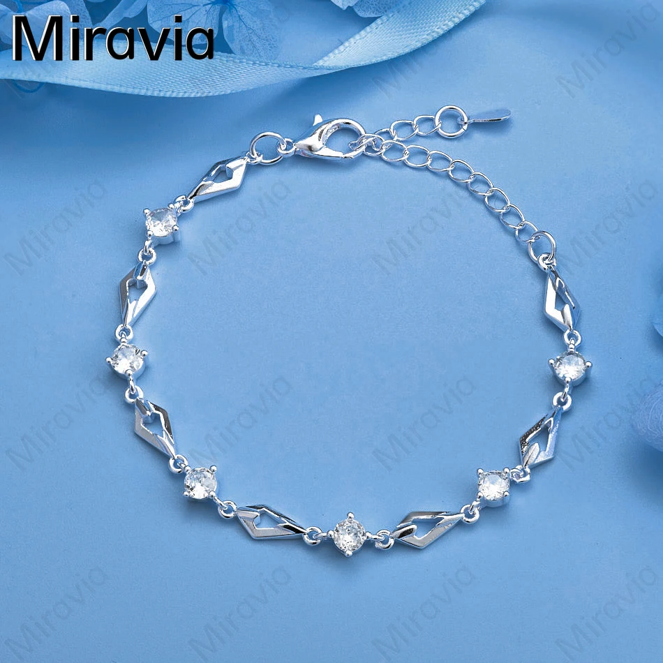 

Miravia 925 Sterling Silver Flower-Shaped Diamond And Zircon Bracelet For Women, Versatile And Fashionable Party Jewelry