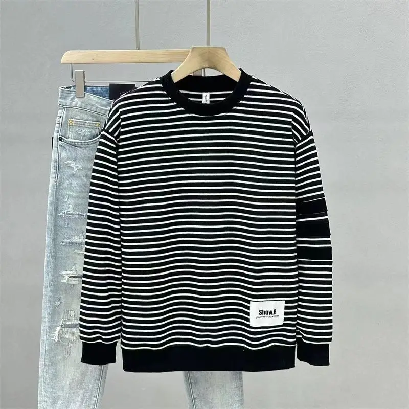 Autumn Striped Hoodie Men\'s Long Sleeved Loose Personalized Trendy Versatile and Casual Korean Style Trendy Top