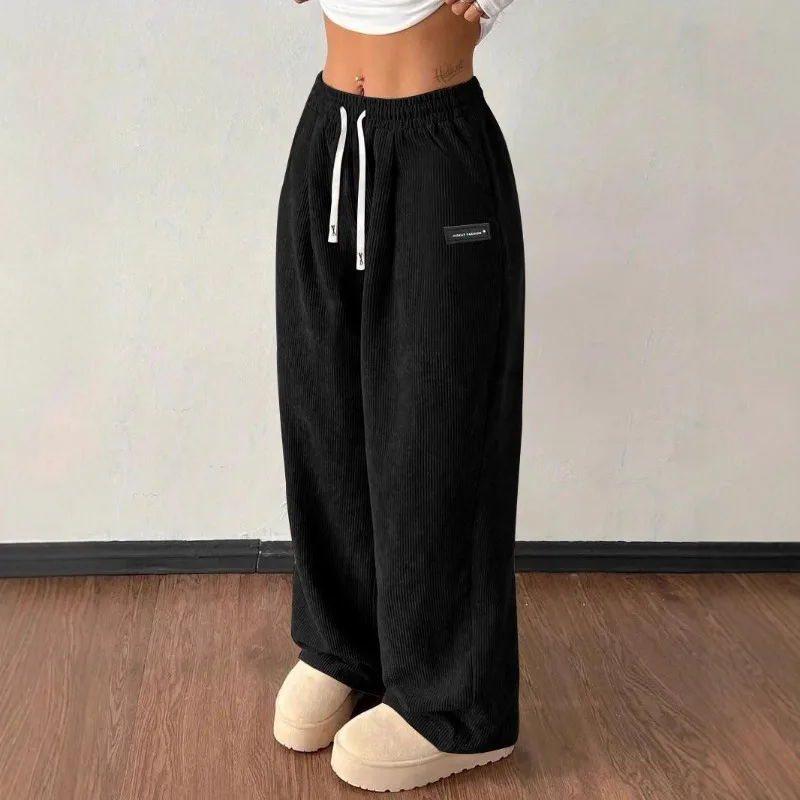Autumn Straight Leg Long Pants Wide Leg Trousers Quick Dry Printed Elastic Waist Loose Fit Sports Lightweight sweatpants