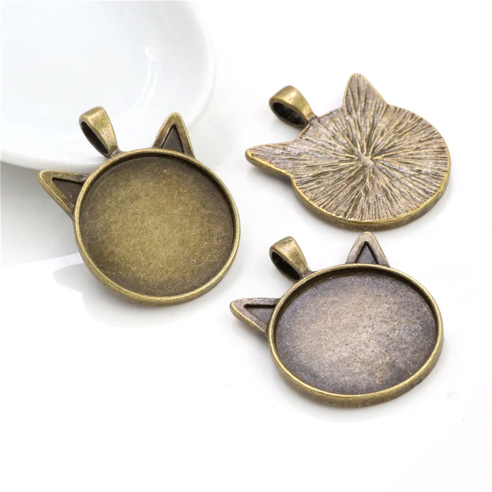 New Fashion 5pcs 25mm Inner Size Classic 6 Colors plated Cat Style Cabochon Base Setting Charms Pendant