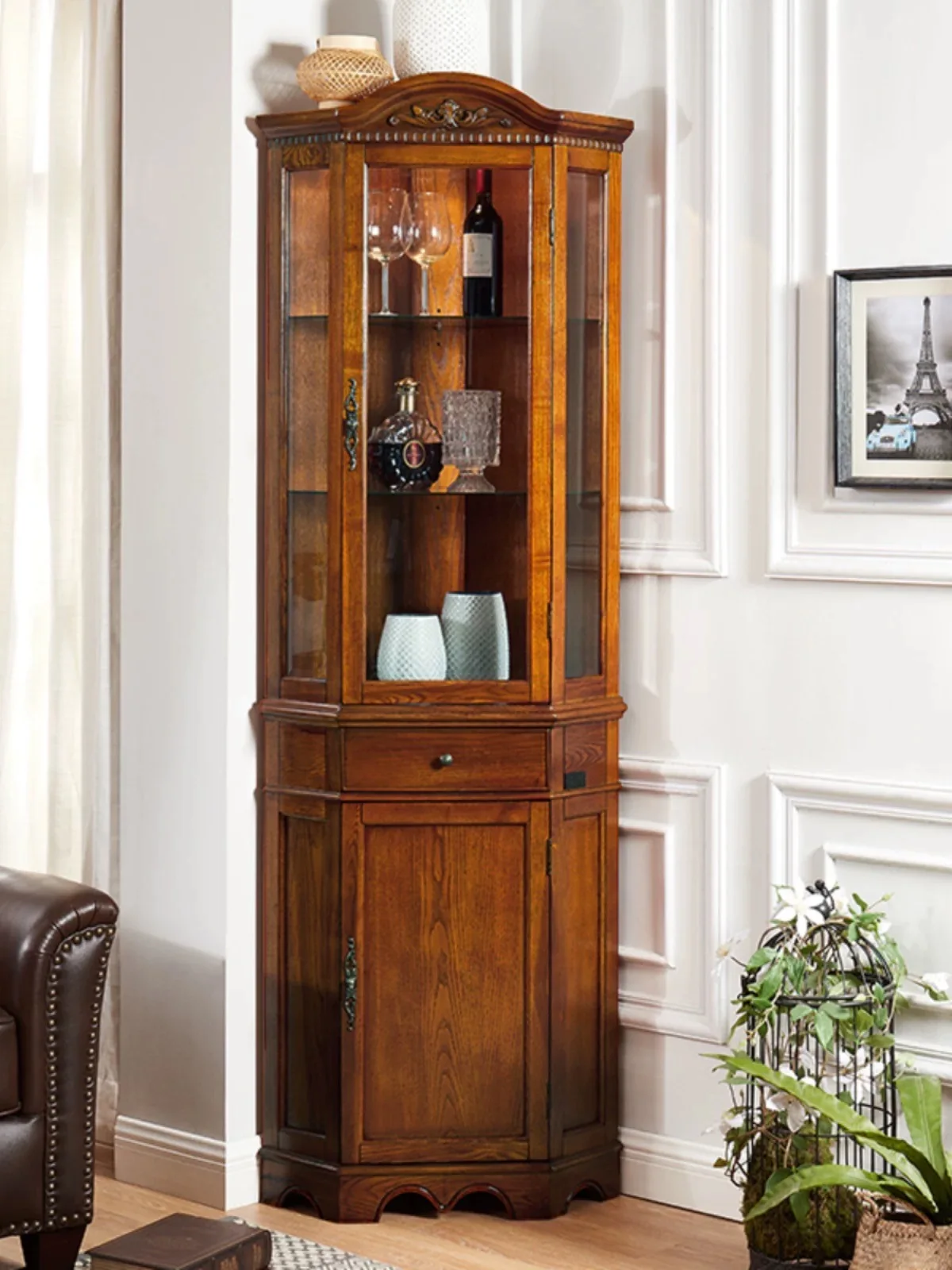 Coffee bar living room furniture, wooden luxury floor wine cabinet, kitchen antique corner cabinet
