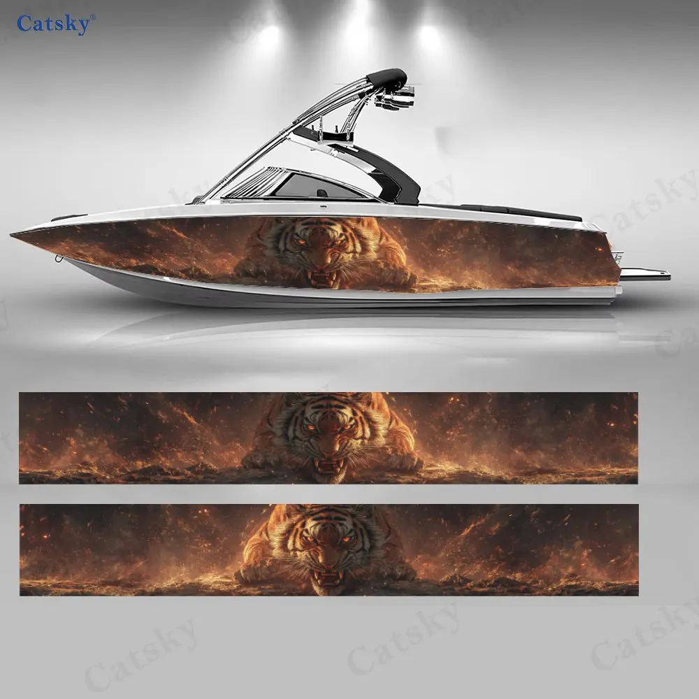 

Наклейки на лодки с изображением рычащего огненного тигра, водонепроницаемые виниловые наклейки из ПВХ для рыболовных лодок, прочные и стильные.
