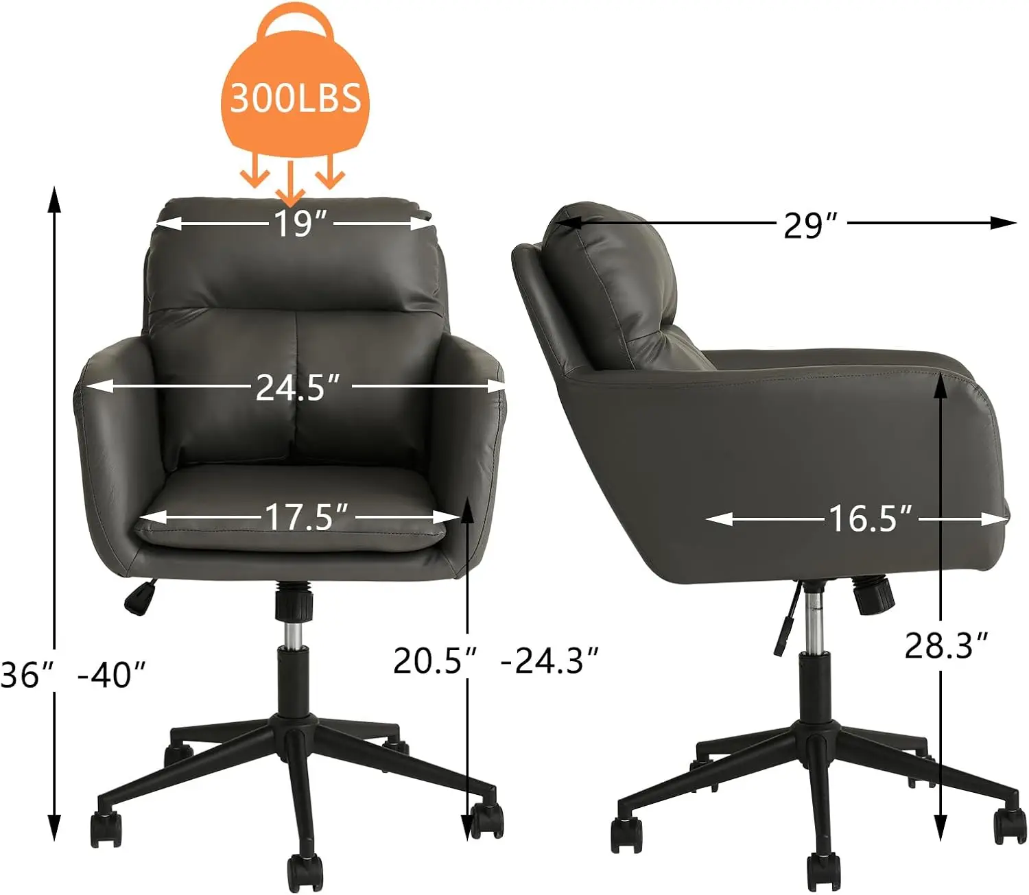 Sepnine Modern Executive Office Chair,PU Leather Ergonomic Computer Desk Chair with Pillow Pad,Adjustable Back 16°