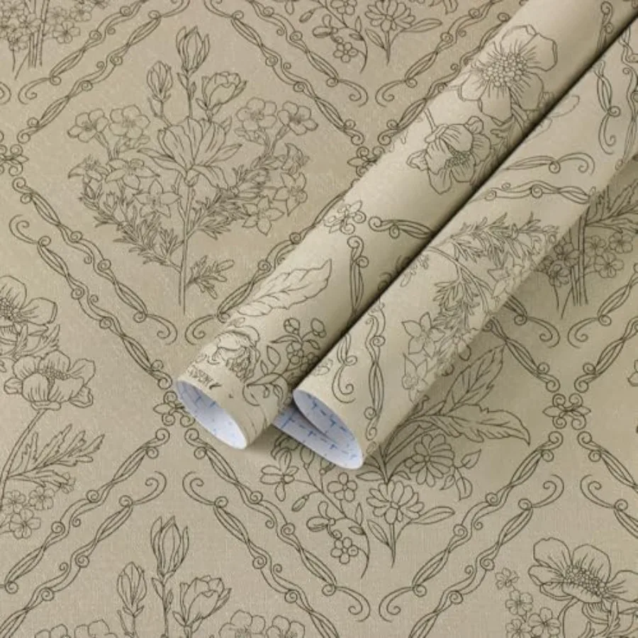 

Peel and Stick Wallpaper Vintage Bohemian Wallpaper Brown Contact Paper Flower Removable Waterproof Bathroom/Bedroom Cabinets S