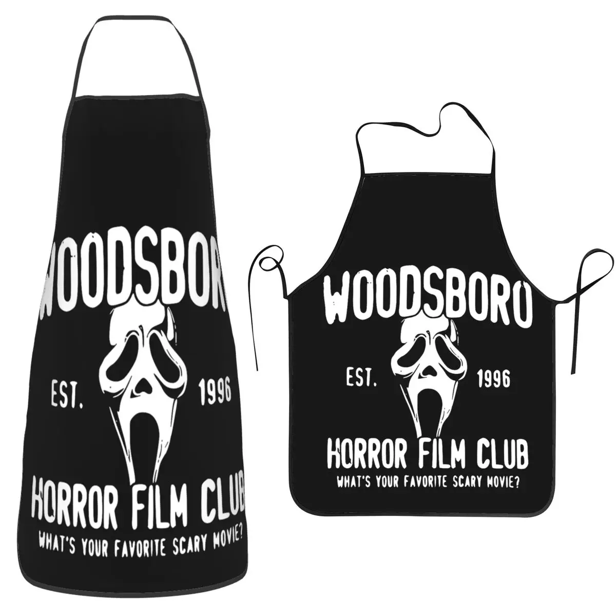 

Фартук Scream Woodsboro Film Club, фартук для шеф-повара, кулинарии, кухни, нагрудник без рукавов, кухонный сарафан для уборки для женщин и мужчин, живопись