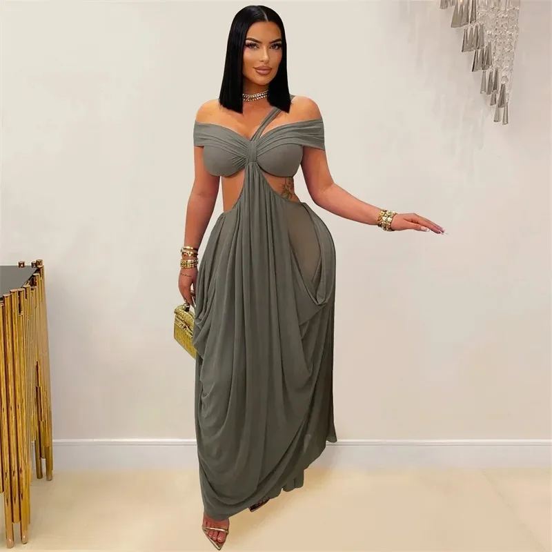 

Summer Sexy Hollow Out Beach Dress Women Streetwear Off The Shoulder Bodycon Casual Clubwear Elegant Party Maxi Dresses Summer