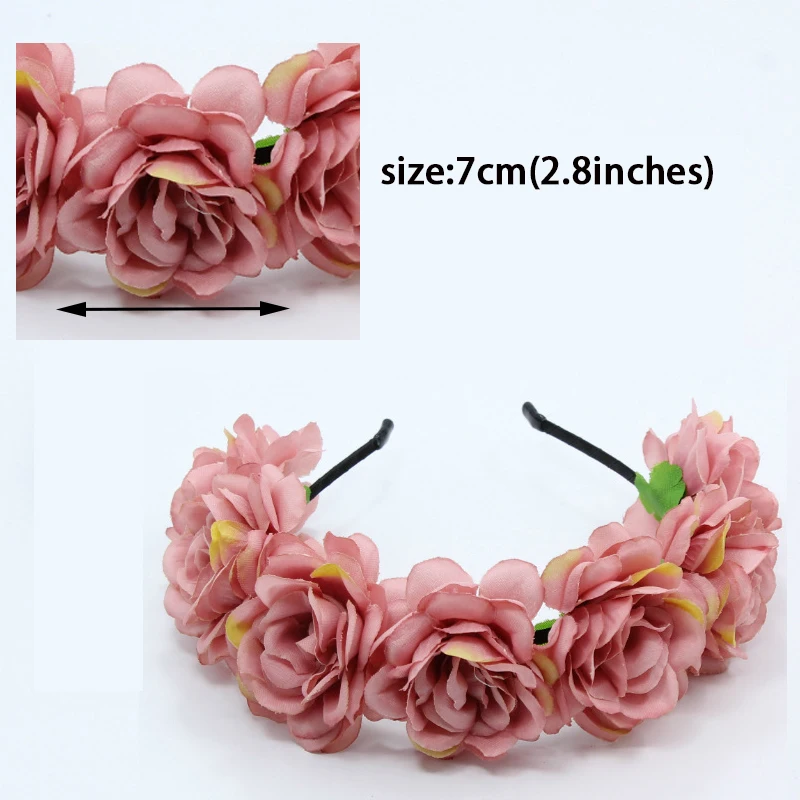 Artificial Flower Crown Headbands Bohemia Rose Flowers Hairbands for Women Girls Bride Wedding Hair Hoops Bezel Hair Accessories